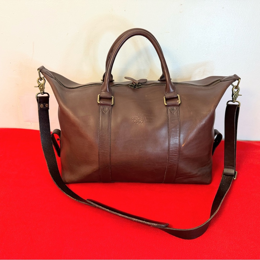 Vintage Satchel & Page Weekender Brown Leather Travel Duffel Bag